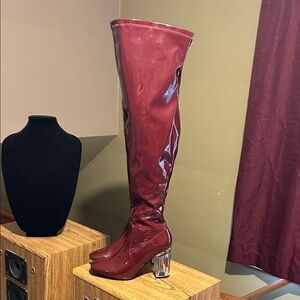 Stylish Over the Knee Boots in Burgundy